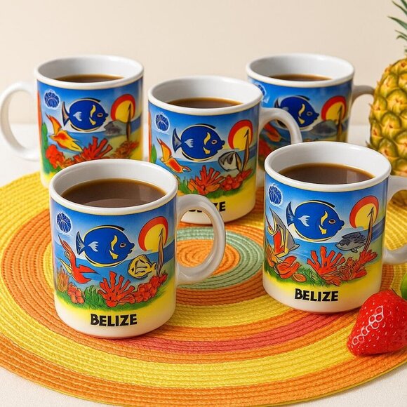 Belize Other - Set of 5 Belize Souvenir Coffee Mugs – Tropical Ocean Design